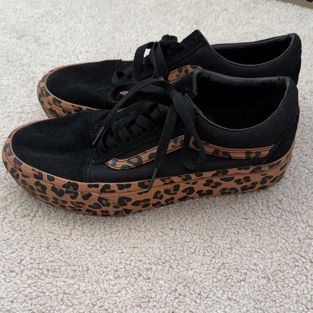 Vans Black and Leopard Print Women's Sneakers